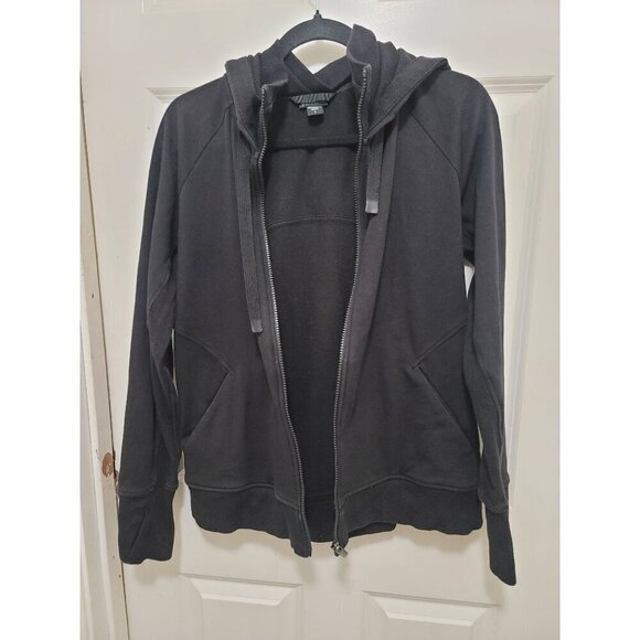 Athleta Black Zip-Up Hoodie Sweatshirt With Drawstring Hood Size L - Picture 7 of 16